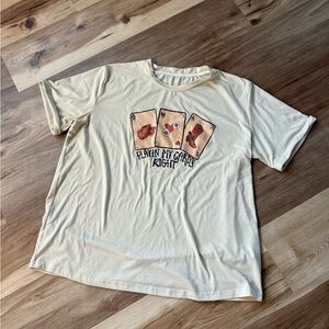 Graphic Tee with Playing Cards Design - Cream